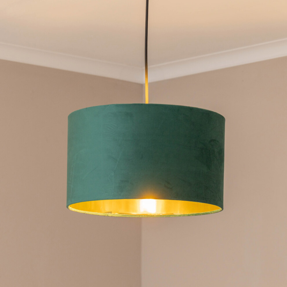 ValueLights Reni Medium Green Velvet with Gold Ceiling Lamp Shade