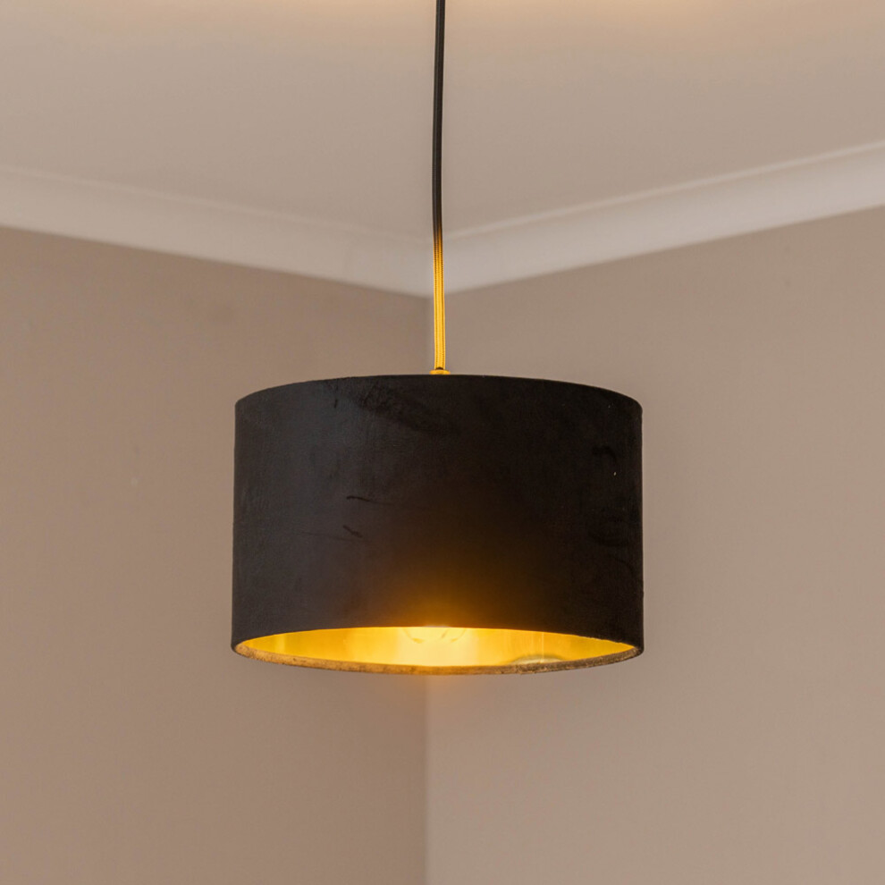 ValueLights Reni Small Black Velvet with Gold Ceiling Lamp Shade