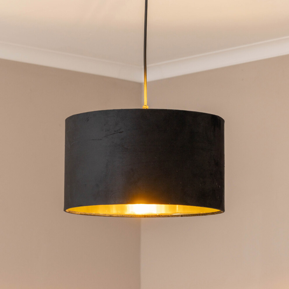 ValueLights Reni Medium Black Velvet with Gold Ceiling Lamp Shade