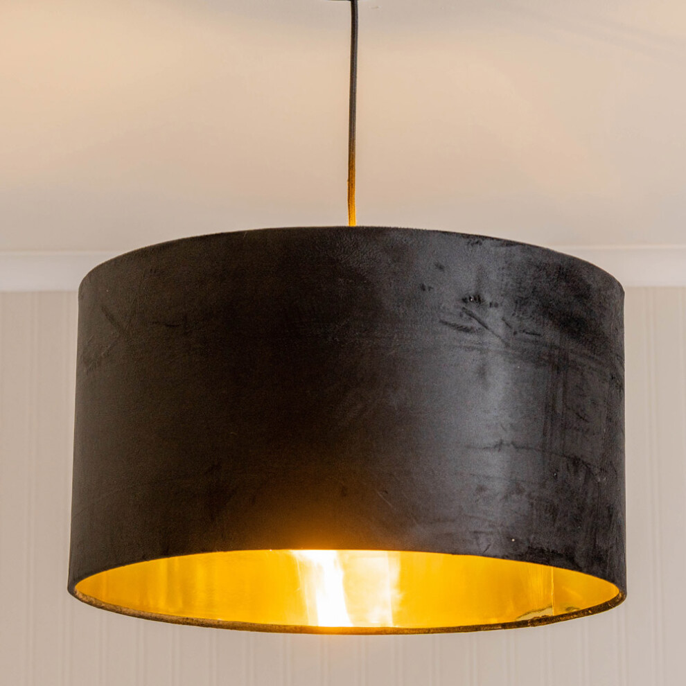 ValueLights Reni Large Black Velvet with Gold Ceiling Lamp Shade