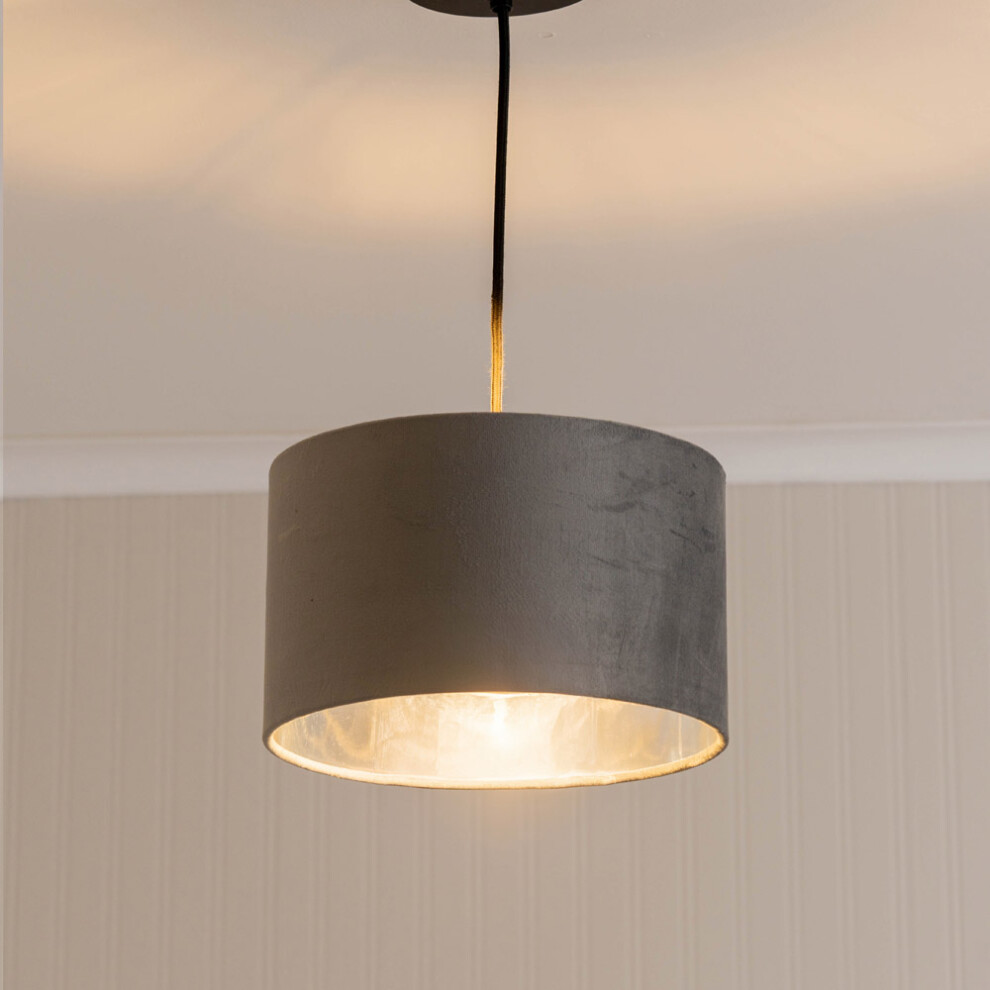 ValueLights Reni Small Grey Velvet with Chrome Ceiling Lamp Shade