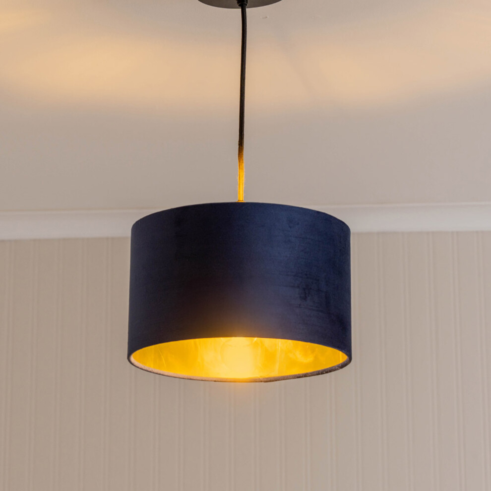 ValueLights Reni Small Navy Velvet & Gold Ceiling Lamp Shade & Bulb