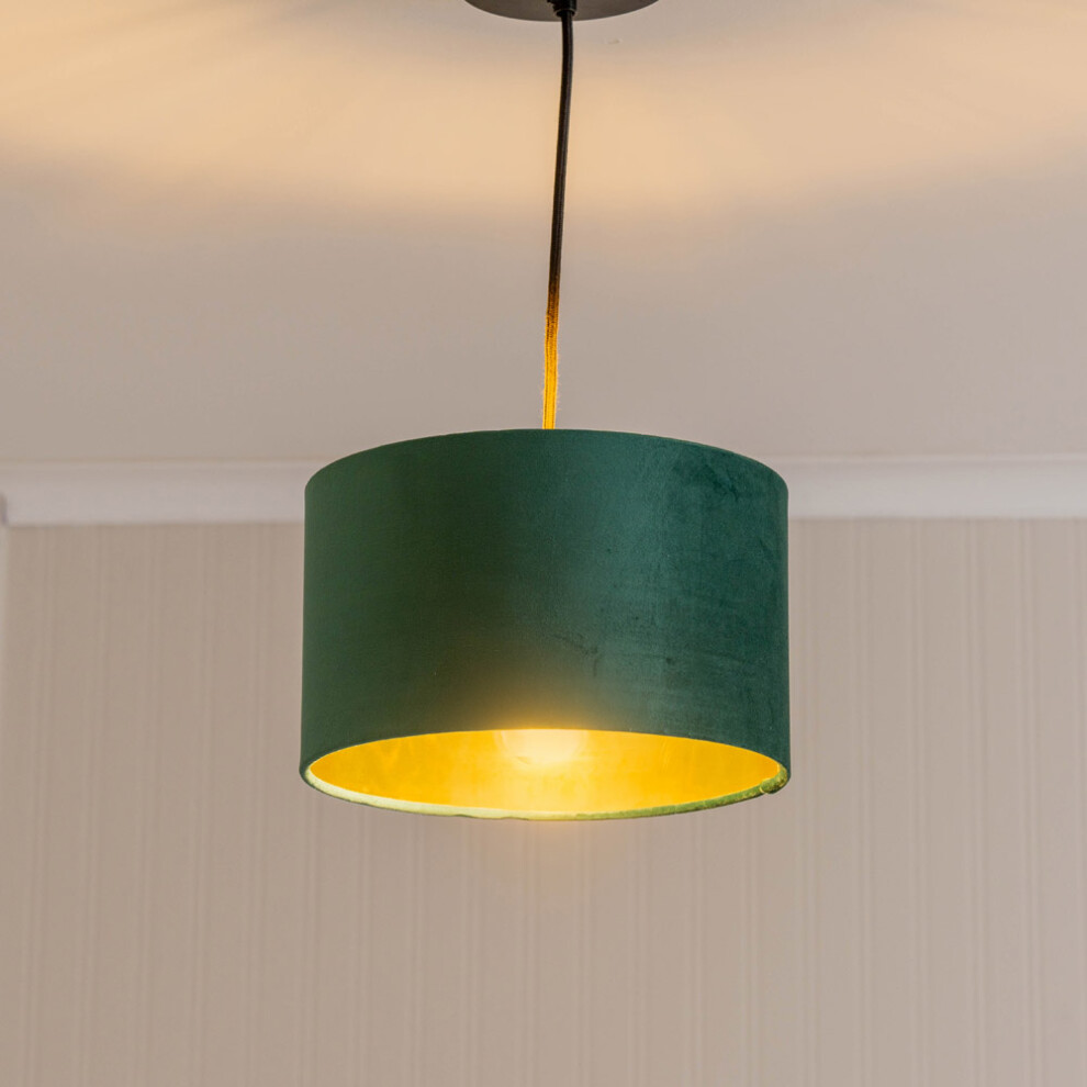 ValueLights Reni Small Green Velvet & Gold Ceiling Lamp Shade & Bulb