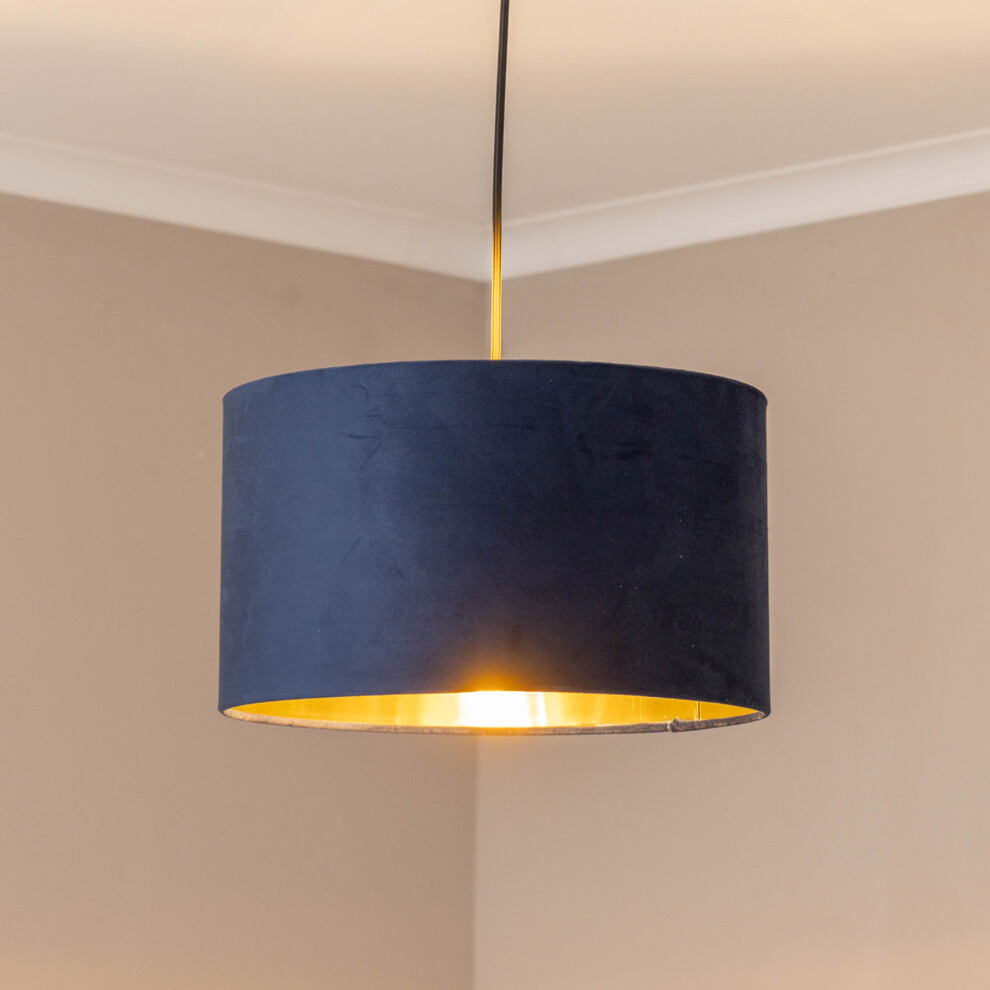 ValueLights Reni Medium Navy Velvet & Gold Ceiling Lamp Shade & Bulb