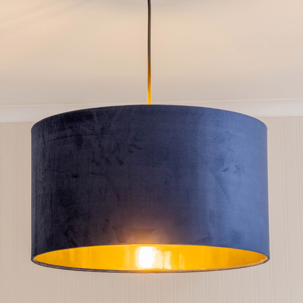 ValueLights Reni Large Navy Velvet & Gold Ceiling Lamp Shade & Bulb