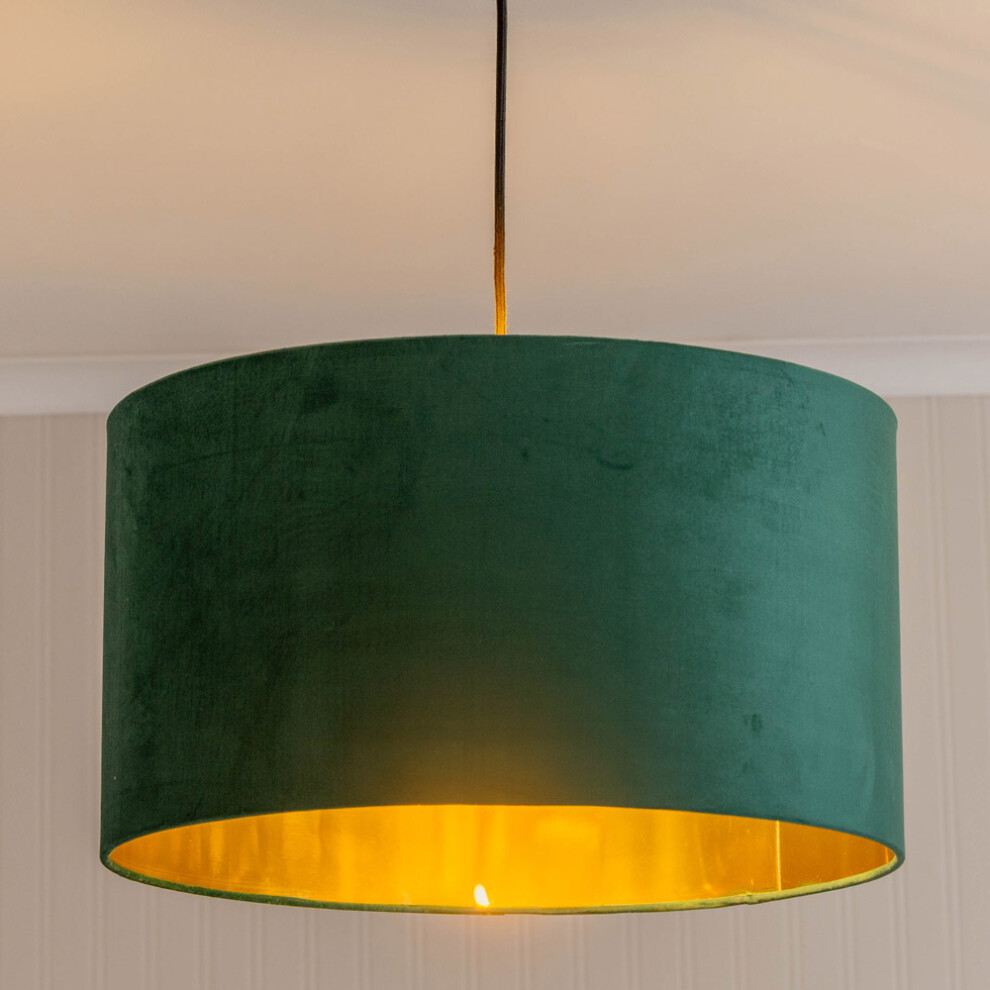 ValueLights Reni Large Green Velvet & Gold Ceiling Lamp Shade & Bulb