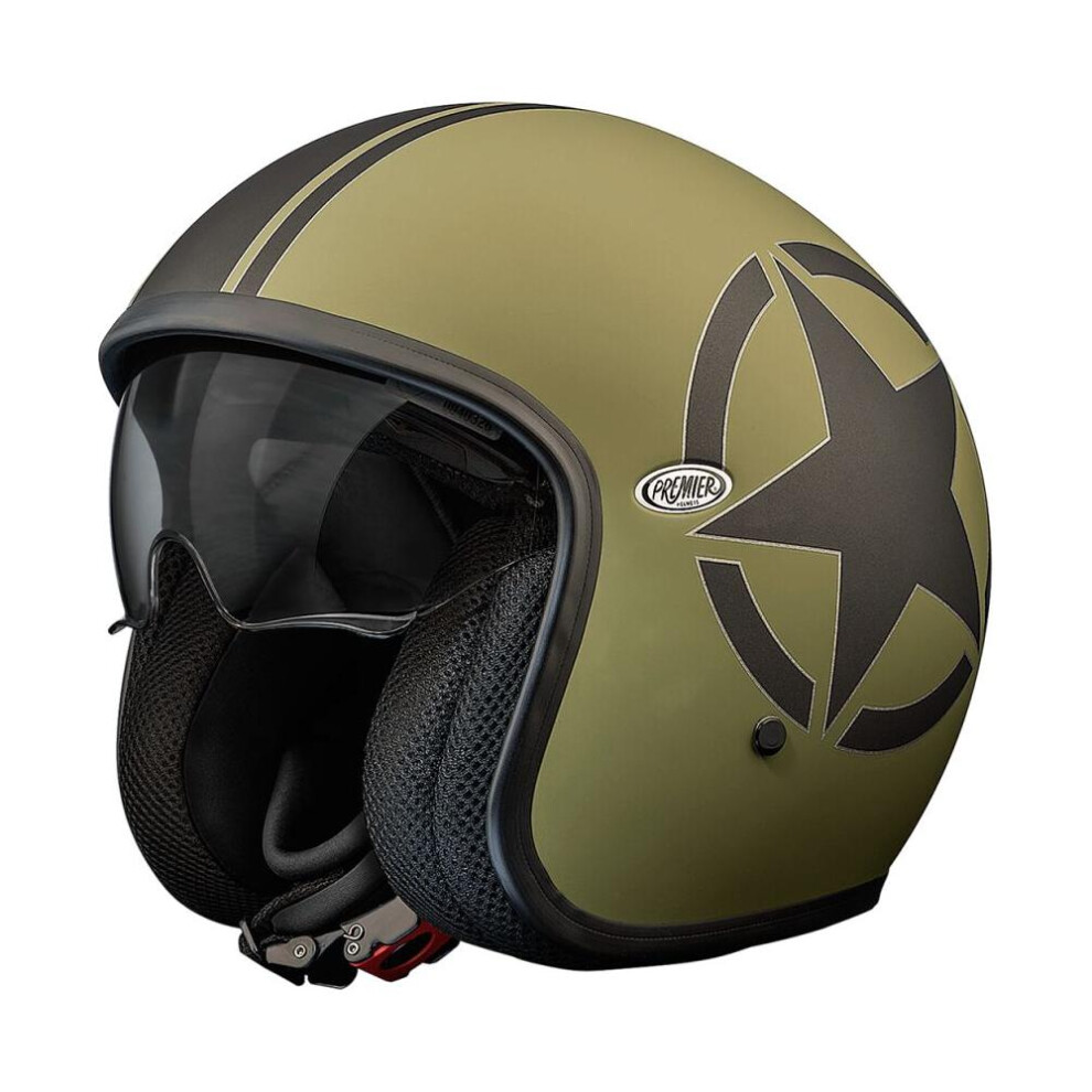 (M) Premier Vintage Star Open Face Helmet Matt Black / Olive