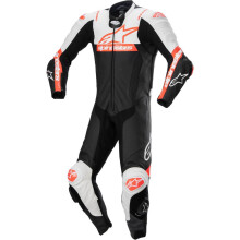 (EU 50) Alpinestars Missile V2 Ward One Piece Leather Suit Black / White / Fluo Red
