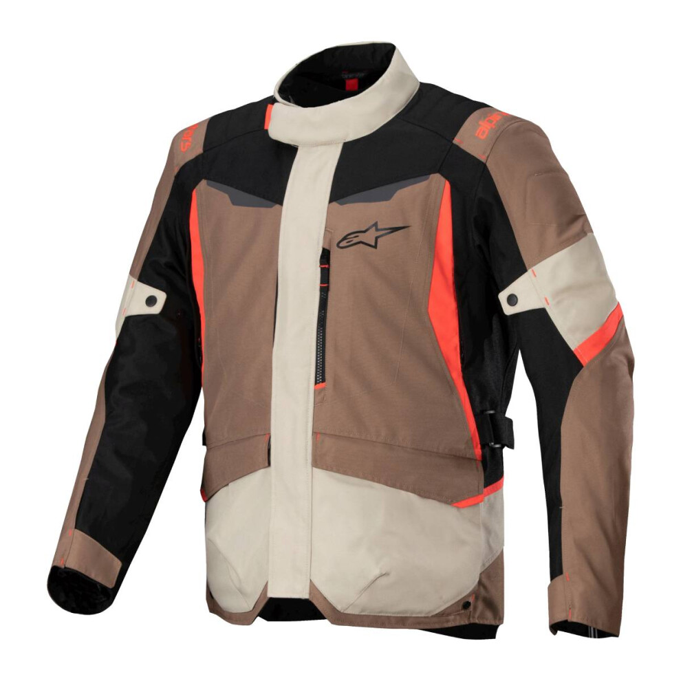 (M) Alpinestars ST 1 All Weather Waterproof Textile Jacket Dark Khaki Sand / Black / Fluo Red-image-OPC-PFTCGW7-NEW