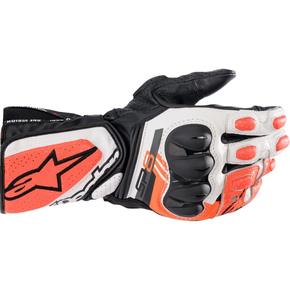 (3XL) Alpinestars SP-8 V3 Leather Gloves White / Fluo Red / Black-image-OPC-PFTCHGY-NEW