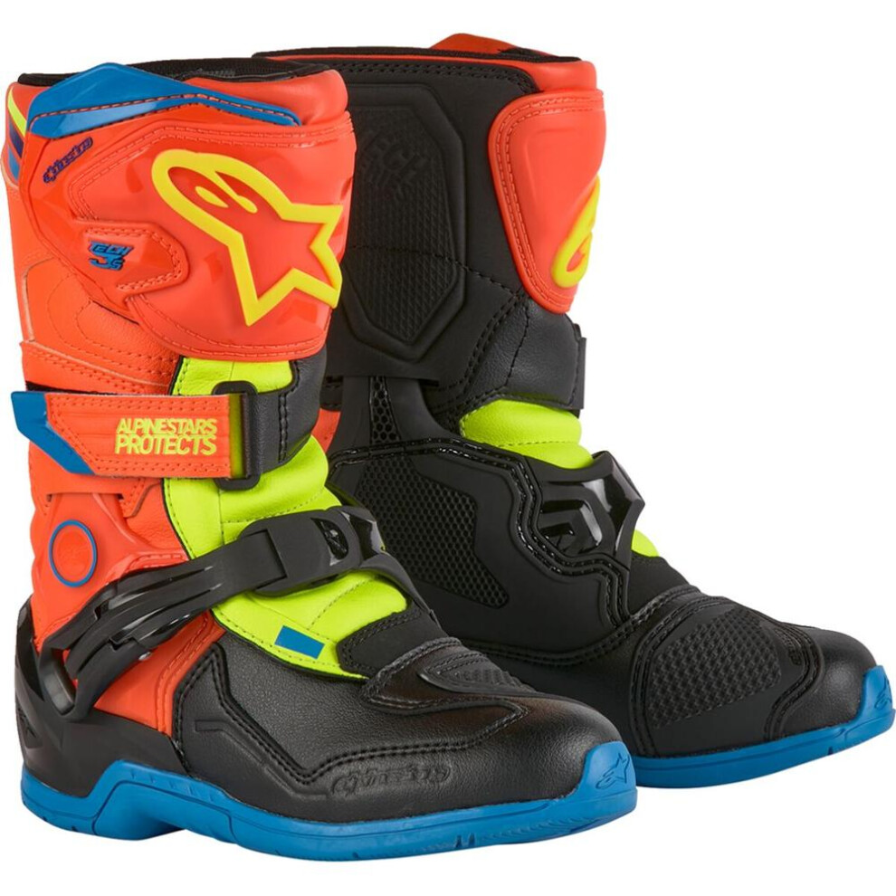 (Eu 28) Alpinestars Tech 3S Kids Boots Orange / Blue / Fluo Yellow Blue,Orange,Yellow 8059347259895