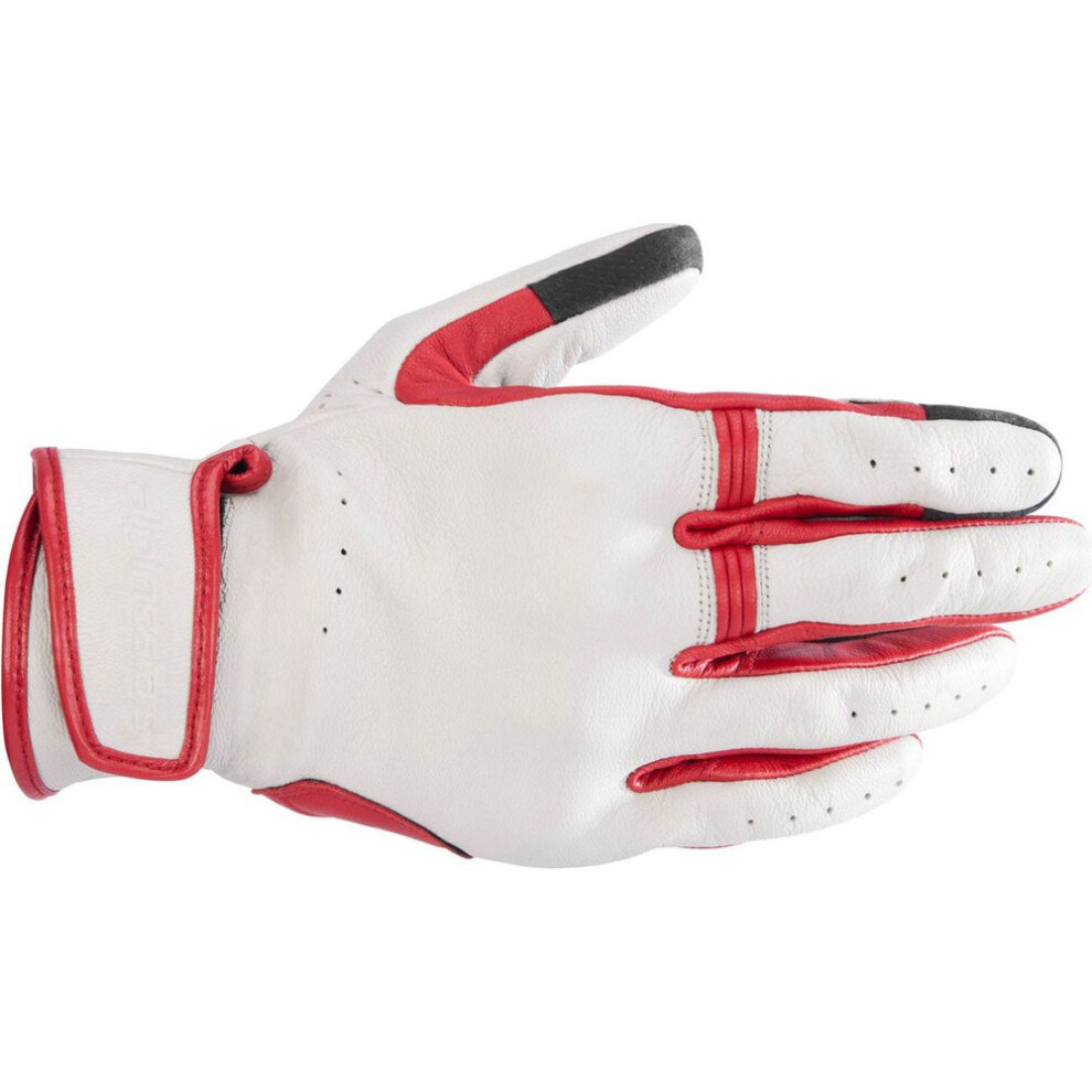 (L) Alpinestars Dyno Leather Gloves Ecru Ruby Red / White White,Red 8059347311500