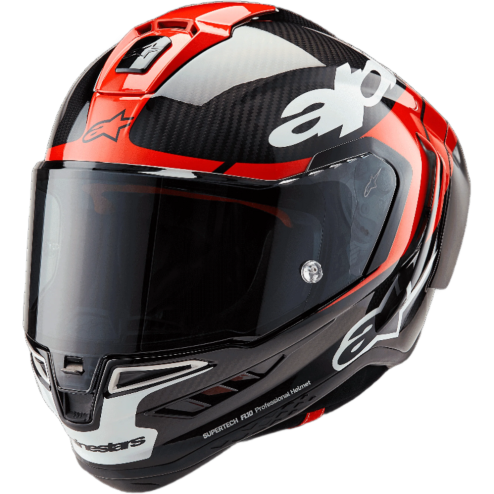 (Xs) Alpinestars Supertech R10 Element Ece 06 / Fim Full Face Helmet Black / Carbon / Bright Red / Gloss White White,Black,Red 8059347376226