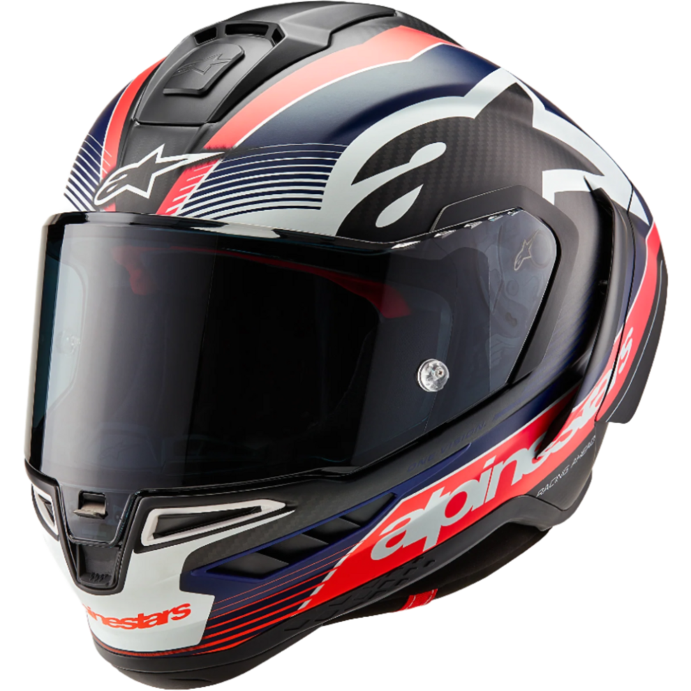 (S) Alpinestars Supertech R10 Team Ece 06 / Fim Full Face Helmet Black / Carbon / Fluo Red / Matt Dark Blue Blue,Black,Red 8059347376172