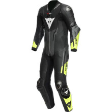 (UK 38) Dainese Misano 3 D-Air One Piece Perforated Leather Suit Black / Anthracite / Fluo Yellow