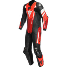 (UK 46) Dainese Misano 3 D-Air One Piece Perforated Leather Suit Black / Red / Fluo Red