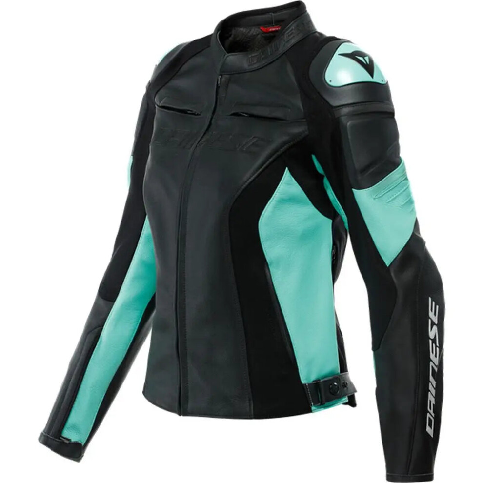 (Uk 14) Dainese Racing 4 Ladies Leather Jacket Black / Aqua Green Blue,Green,Black 8051019297464