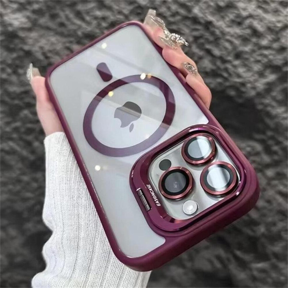 (wine red, iPhone 16 Pro Max) Fashion Ring Stand Case For Magsafe For Iphone 15 14 13 12 11 16 Pro Max Plus Magnetic Wireless Charge Case With Lens Pr