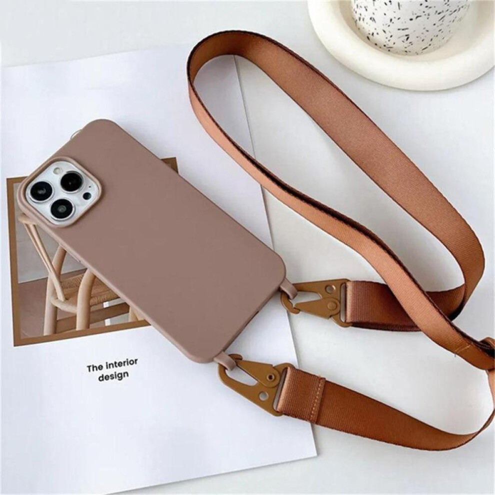 (brown, iPhone 14) Crossbody Necklace Strap Lanyard Matte Silicone Case For Iphone 14 Pro Max 11 12 13 Mini Xr X Xs 6s 7 8 Plus Se Shockproof Cover