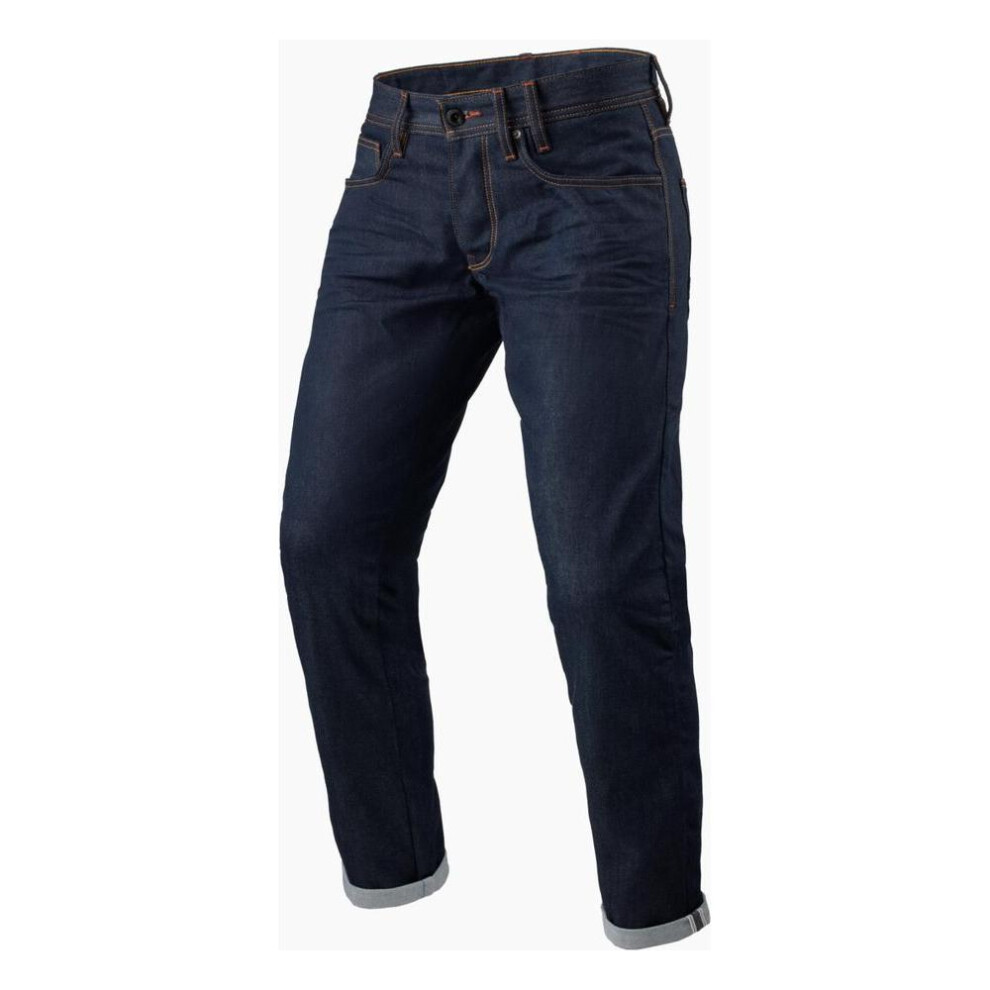 (34 (Extra Short Leg)) Revit Lewis Selvedge Tapered Fit Denim Jeans Dark Blue-image-OPC-PFTDZXJ-NEW