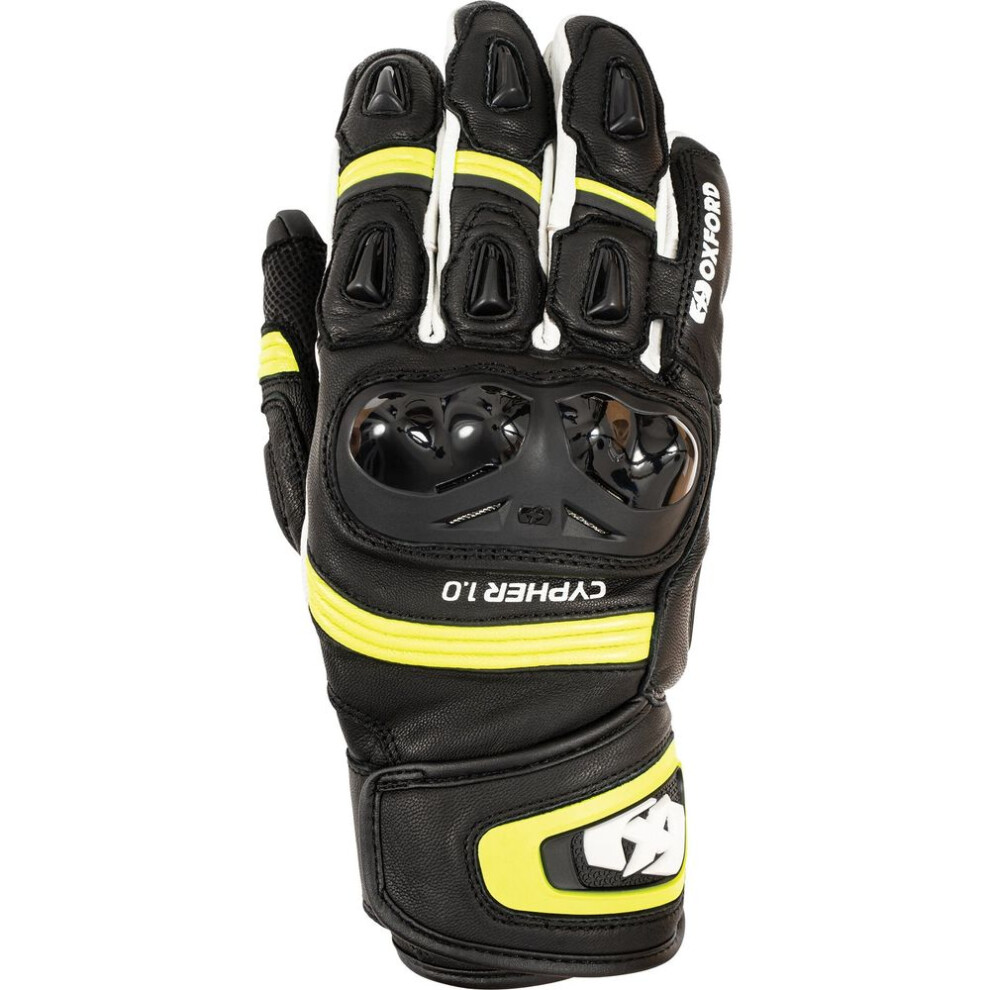 (S) Oxford Cypher 1.0 Short Leather Gloves Black / Yellow / White-image-OPC-PFTF6BX-NEW