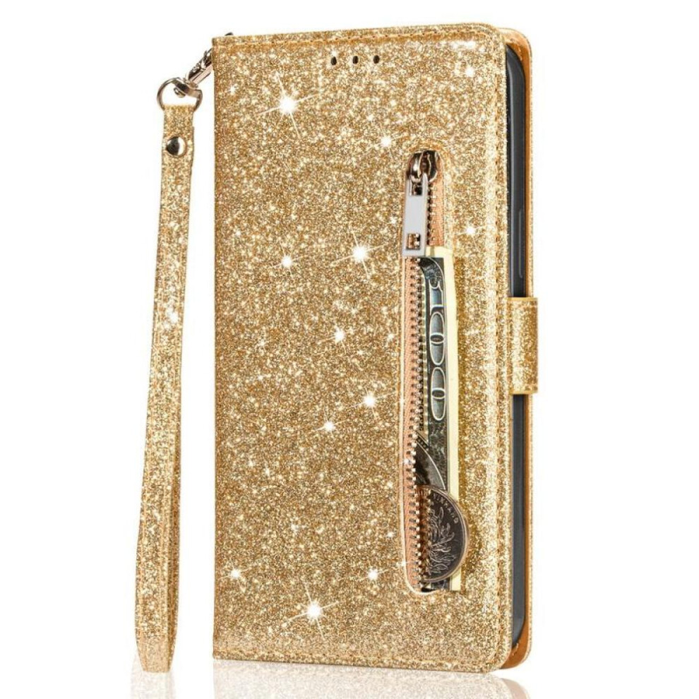 (gold, Samsung S24 Plus) For Samsung Galaxy S24 S23 Ultra S21 Fe S20 Fe S10 Plus A34 A53 A32 5g A51 A52 A53 A70 A71 A54 Glitter Wallet Zipper Leather Case