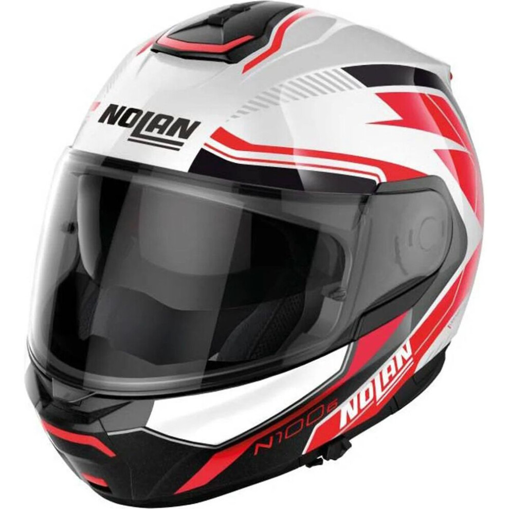 (M) Nolan N100-6 Surveyor N-Com Modular Flip-Up Helmet Metal White / Black / Red-image-OPC-PFTFDWN-NEW