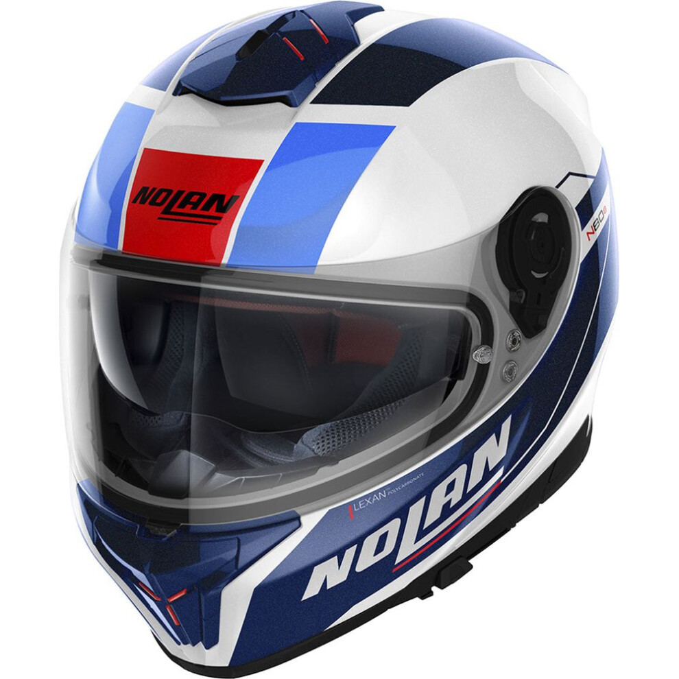 (S) Nolan N80-8 Mandrake N-Com Full Face Helmet Metal White / Blue / Red-image-OPC-PFTFFK9-NEW
