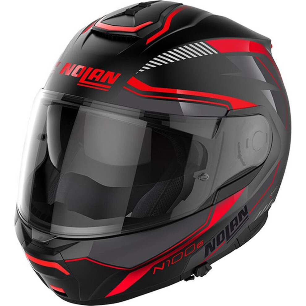 (L) Nolan N100-6 Surveyor N-Com Modular Flip-Up Helmet Flat Black / Red-image-OPC-PFTFGWN-NEW