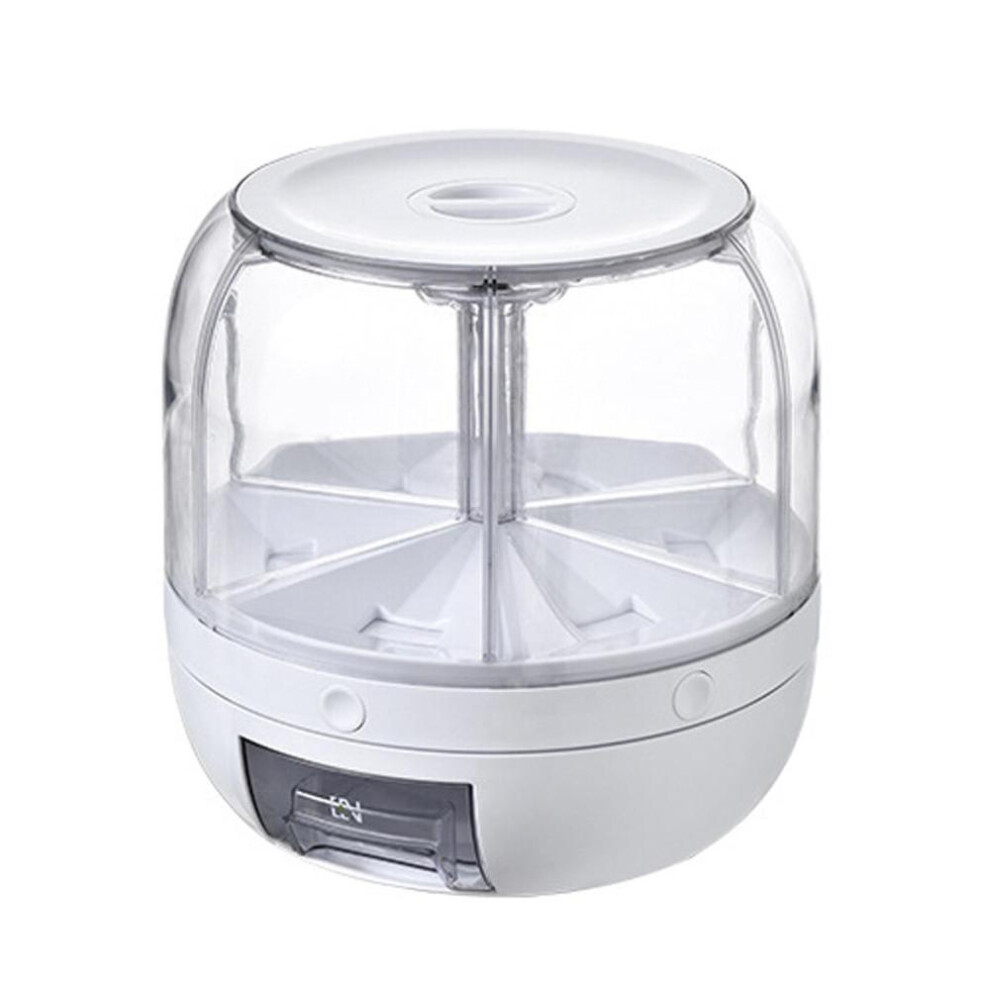 (white, One Size) Grain Dispenser Rotating Rice Dispenser Storage Container 6-compartment Dry Food Dispenser With Measuring Cup Food Storage Containers For Kitchen
