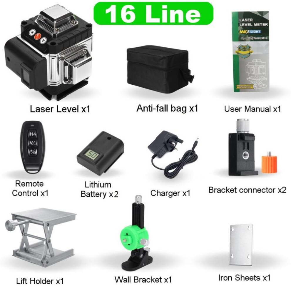 (2*Batteries) 4d 16 Lines Laser Level 360 Self-leveling Function Leveling Laser Ground Wall Sticker With Vertical Horizontal Oblique Line