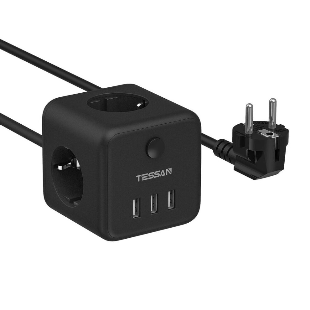 (black, 3 Outlets & 3 USB Ports) Tessan Vertical Tower Power Strip Surge Protector With Ac Outlets Usb 1.5m/2m Extension Cord European Plug Multi-tap Electric Socket