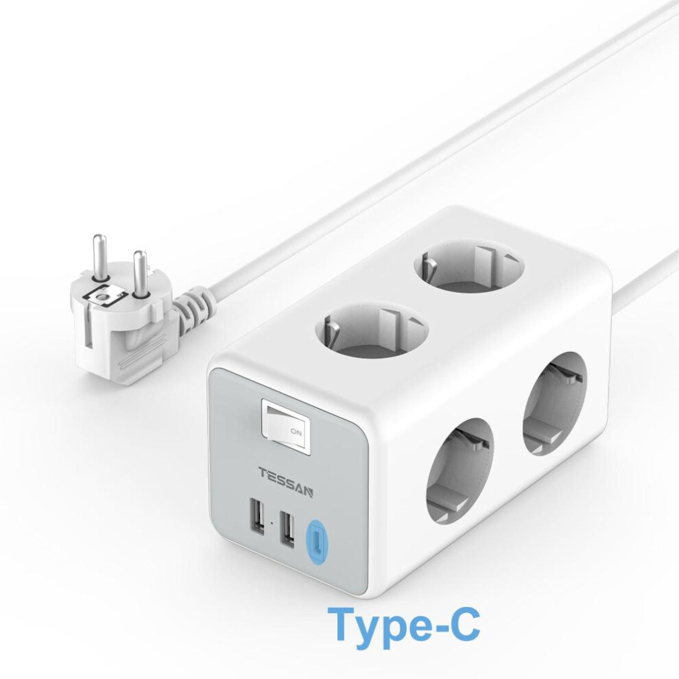 (gray, 6 Outlets &1 Type-C&2 USB) TESSAN 3600W EU Plug Power Strip 2M Extension Cable Multiprise 6 AC Outlets Electrical Socket with 2 USB 1 Type-C Fast Charging