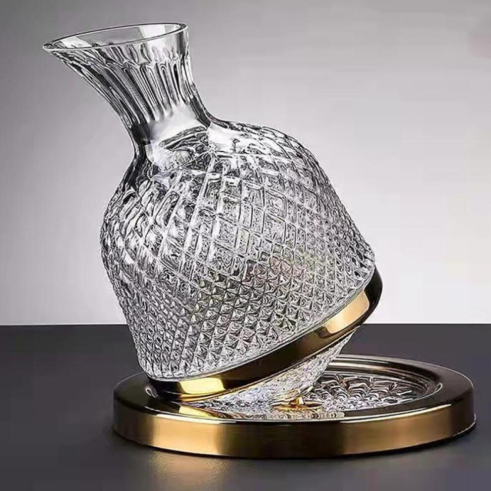 (gold) High Grade  Glass 360 Rotating Decanter Tumbler 1500Ml Decanter Wine Dispenser Aerator Mirror Jug Gift Bar Decoration
