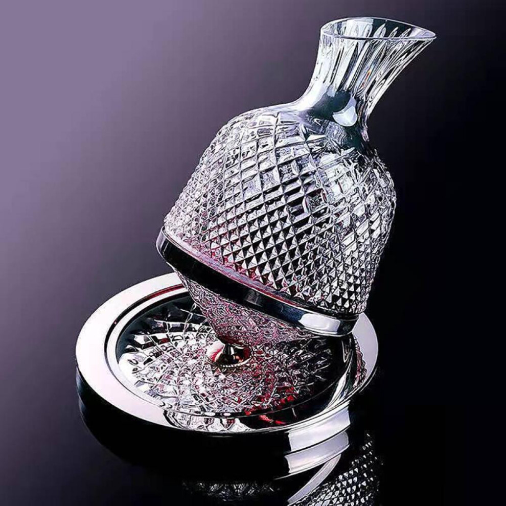 (silver) High Grade  Glass 360 Rotating Decanter Tumbler 1500ml Decanter Wine Dispenser Aerator Mirror Jug Gift Bar Decoration