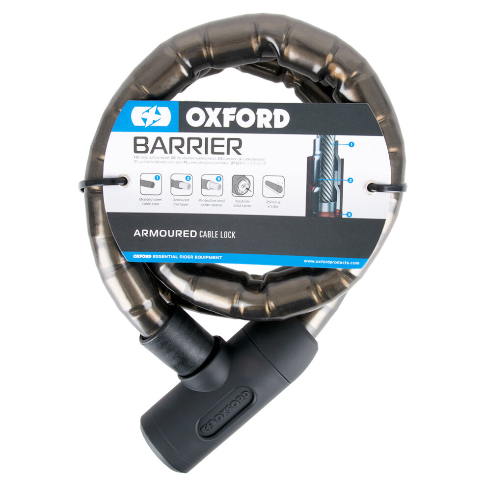 Oxford Barrier Armoured Cable Lock Smoke - 1.4M X 25Mm 5030009114007