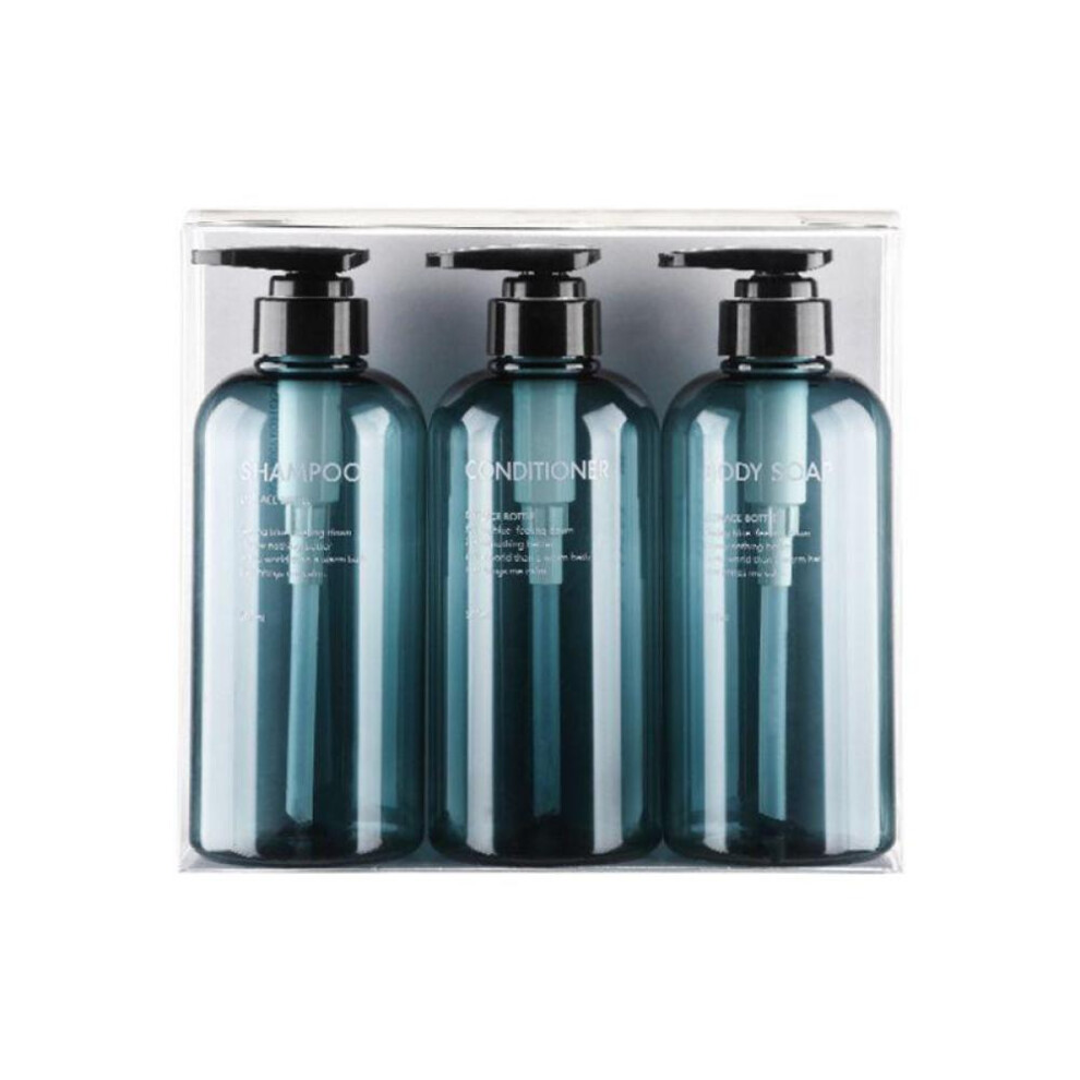(blue) 3pcs 500ml Bottle Set Shampoo Shower Gel Hair Conditioner Press Pump Soap Dispenser Bathroom Bottle