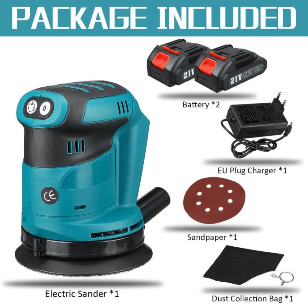 (2*Batteries) 600w 125mm Cordless Random Orbital Electric Sander Wood Grinder Polishing Grinding Sanding Machine For Makita Battery