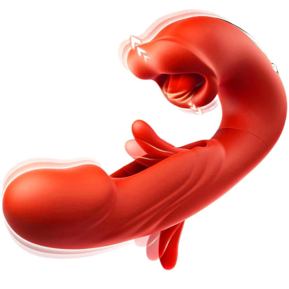 (red) G Spot Vibrators with Clitoral Stimulation for Women with 5 Tongue Licks 7 Vibration Modes 7 Stroke Modes Dildo Vibrator Sex for Women