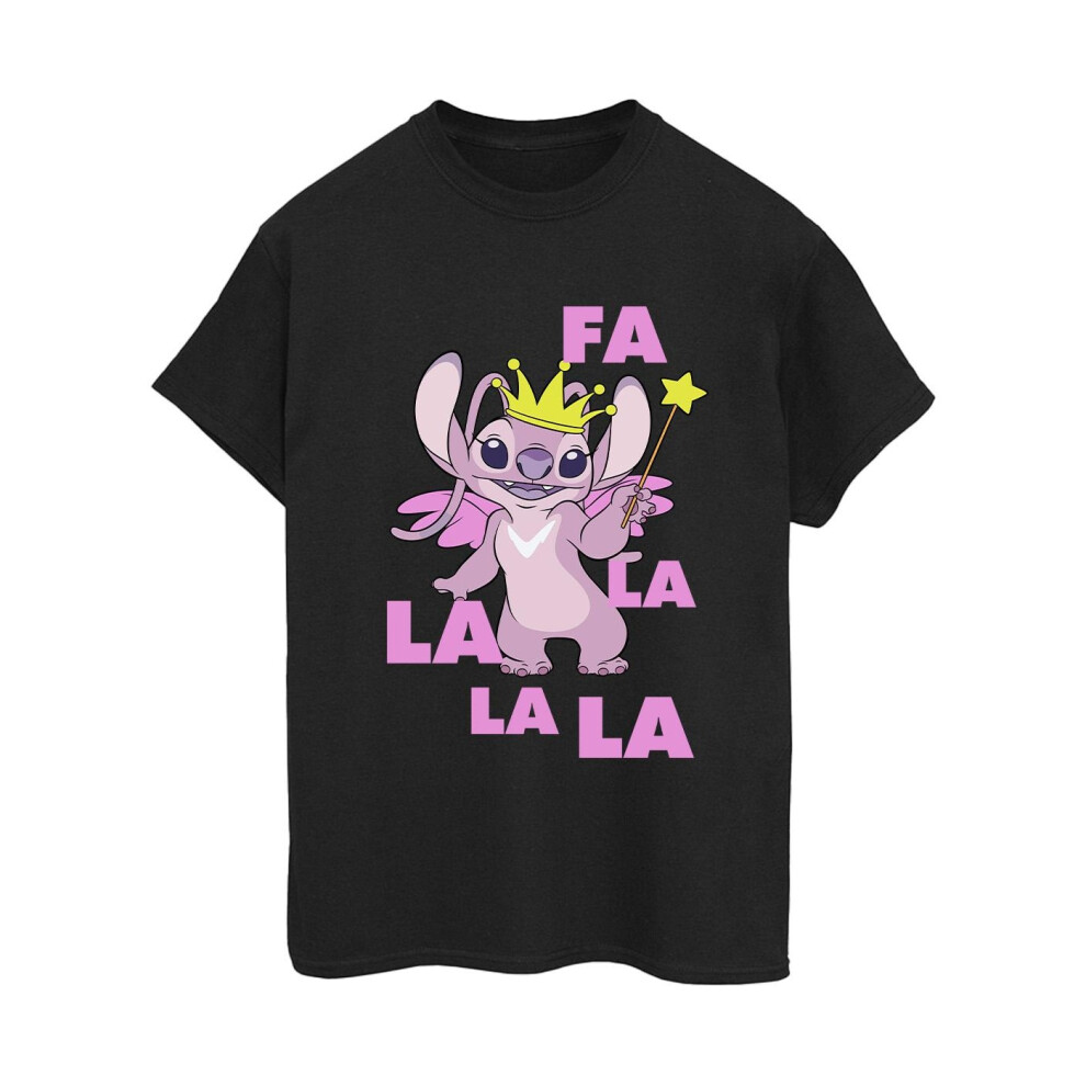 (XXL, Black) Disney Womens/Ladies Lilo & Stitch Angel Fa La La Cotton Boyfriend T-Shirt