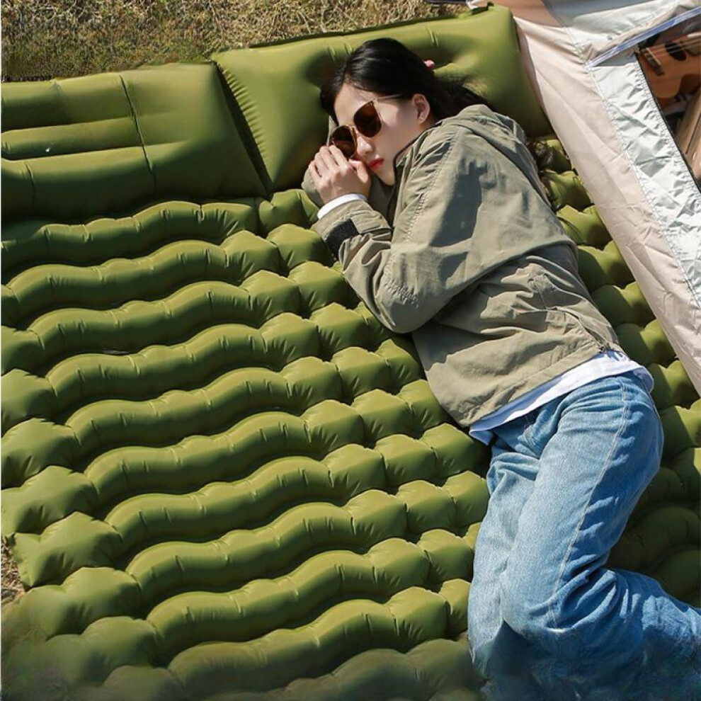 (army green, 200x140x10cm) Tent Moisture-proof Pad Two Person Inflatable Pad Outdoor Camping Feet Thickened Office Lunch Sleeping Pad Tpu Air Mattress