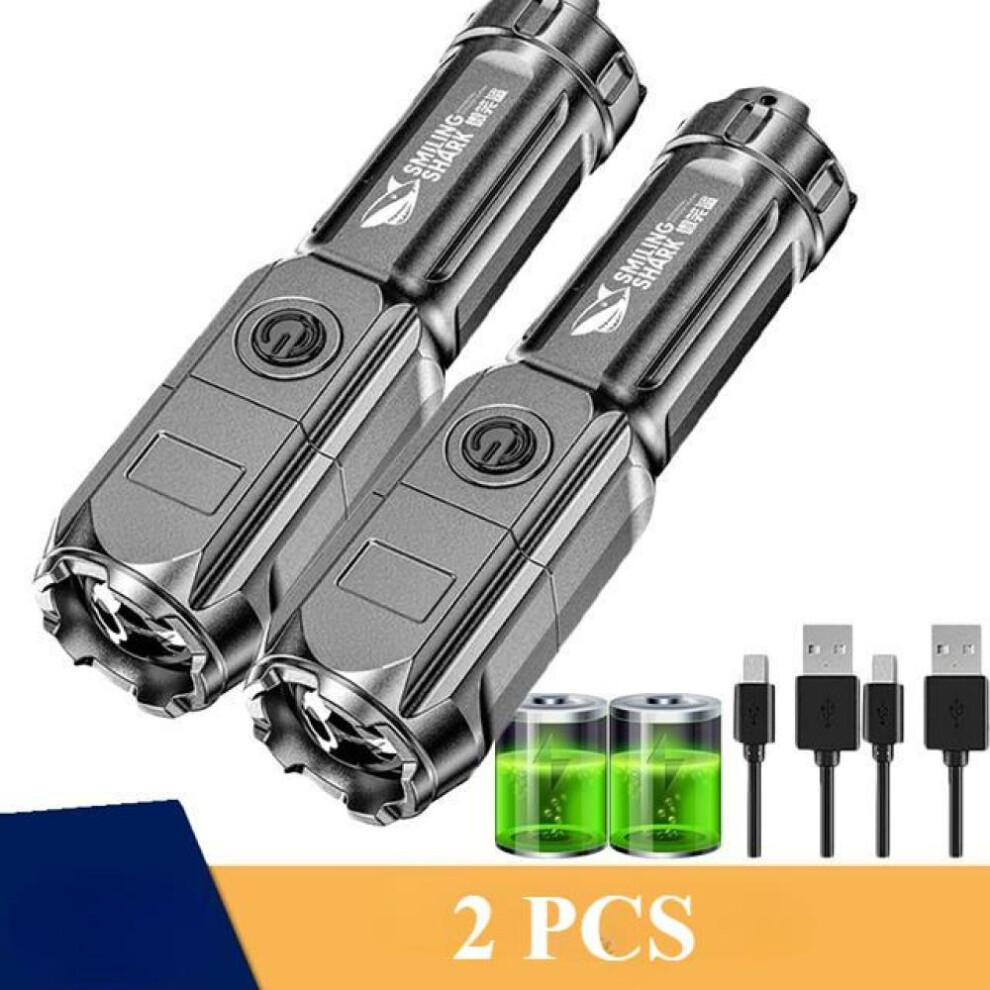 (grey) Portable Led Flashlights Usb Ultra Bright Torch Camping Light Mode Waterproof Zoomable Use 18650 Battery Outdoor Tools