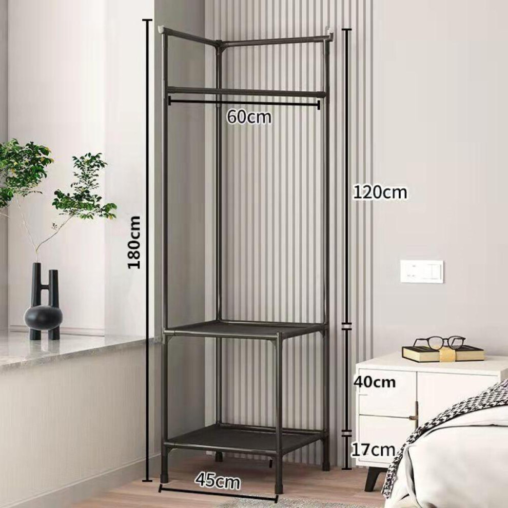(black) Simple Clothes Hanger Floor Folding Bedroom Single Pole Indoor Clothes Hanger Balcony Clothes Hanger Household Clothesline Pole
