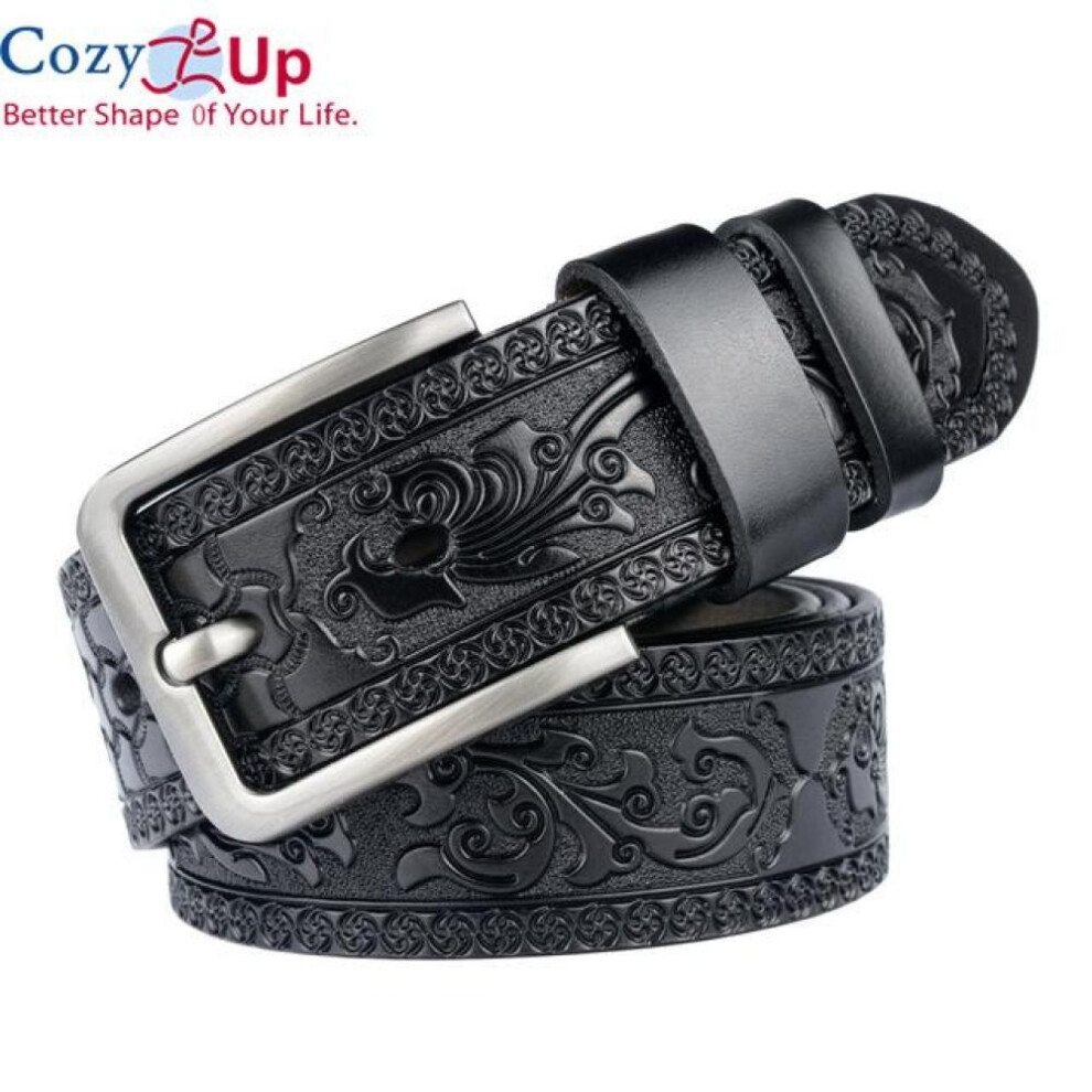 (black, 120CM) Cozy Up Genuine Leather Belts For Men Designer Belt Male Print Vintage Pin Buckle Luxury Strap New Fashion High Quality 120cm