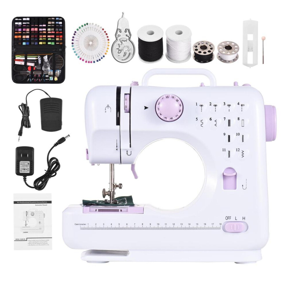(US Plug) High-end Multifunctional Household Sewing Machine Adjustable 2-speed 12 Stitches Foot Pedal Led