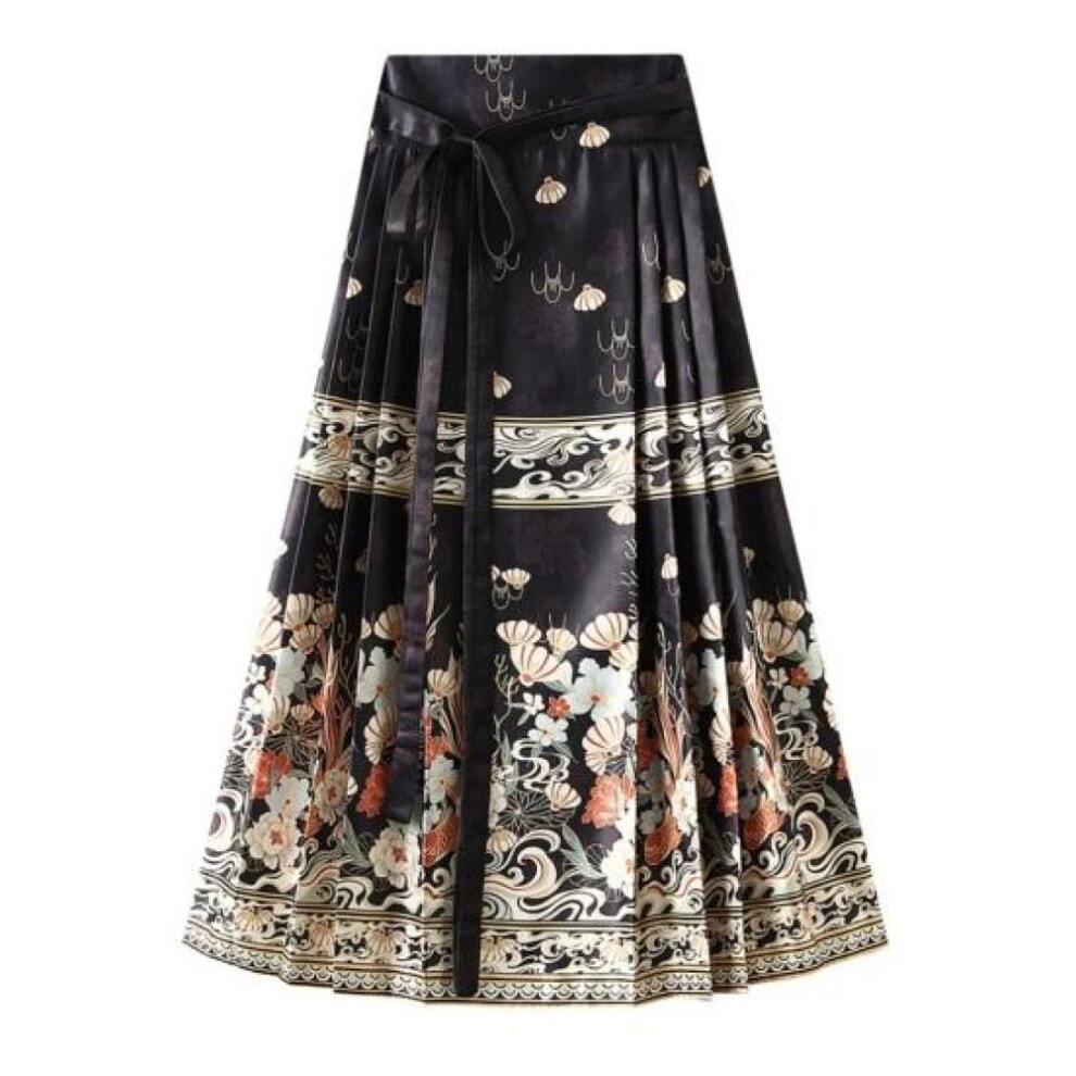 (black) Women Plus Size Long High Waist Vintage Party Wedding Elegant Pleated Maxi Skirt