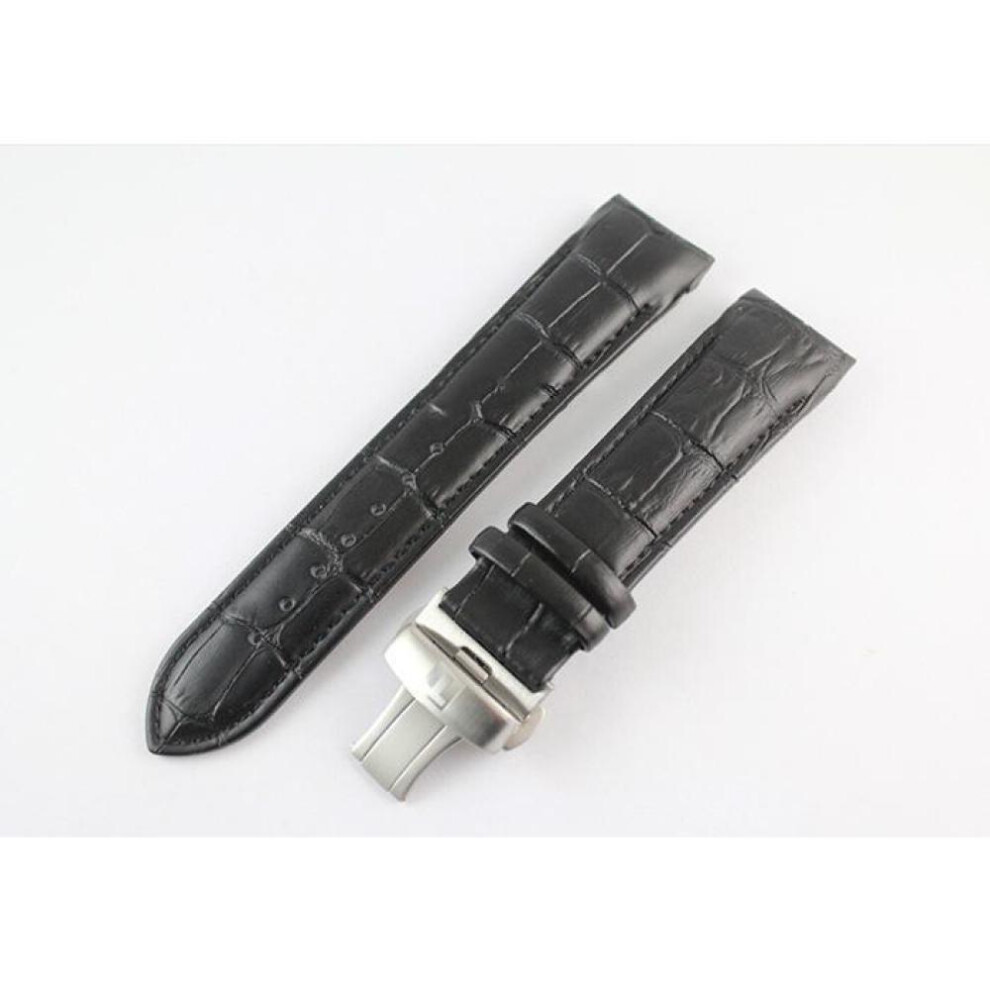 (black, T035-23MM) 23mm Couturier Series T035617a T035439a Silver Butterfly Buckle + Genuine Leather Curved End Watch Band Strap Bracelet For T035