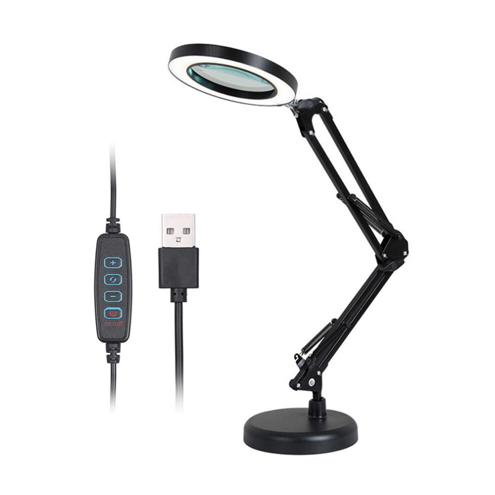 (black) Magnifying Glass Magnifier With 64 Leds Desk Light Table Lamp 8x Magnification 10 Levels Adjustable