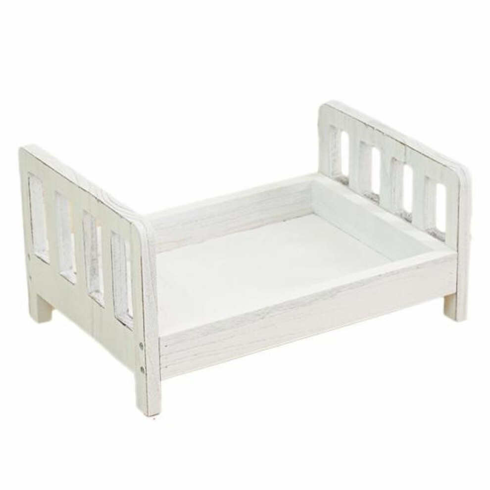 (white) Photography Cot Detachable Retro Design Wood Smooth Surface Newborn Crib Props For Photo