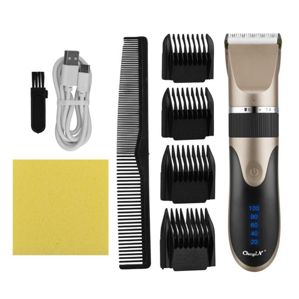 (gold) Usb Rechargeable Ceramic Hair Clipper Electric Men Barber Hair Cutting Machine Trimmer Shaver Cordless Hair Trimmer
